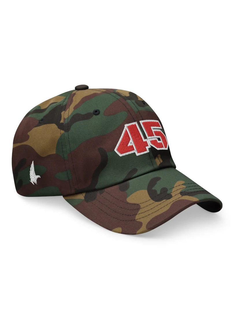 Loyalty Vibes 45 Dad Hat Camo Green White Red OS