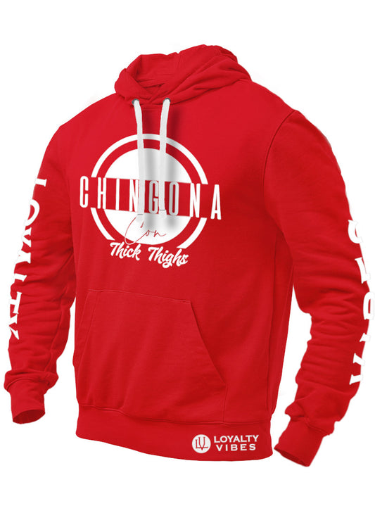 Loyalty Vibes Chingona Con Thick Thighs Graphic Hoodie Red Loyalty Vibes