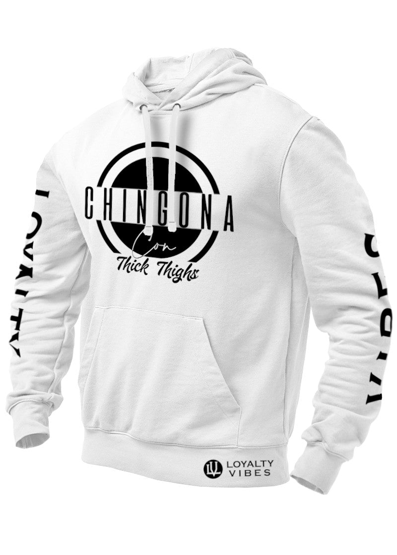 Loyalty Vibes Loyalty Vibes Chingona Con Thick Thighs Graphic Hoodie White