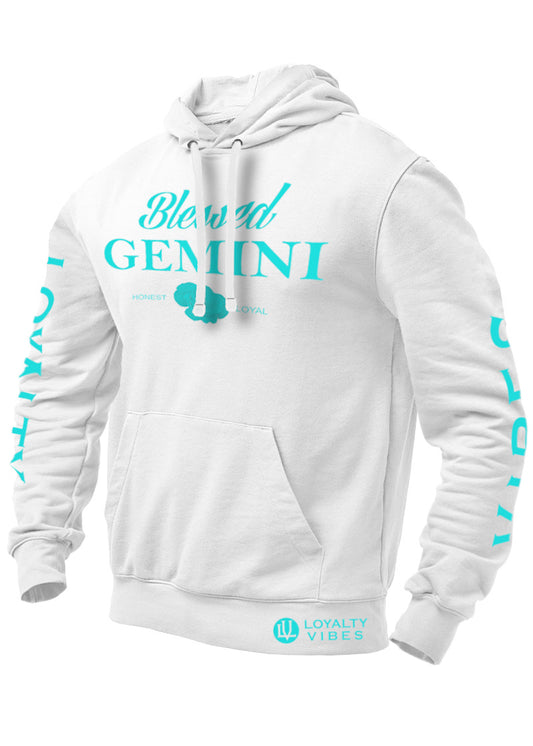 Loyalty Vibes Blessed Gemini Graphic Hoodie White Teal Loyalty Vibes