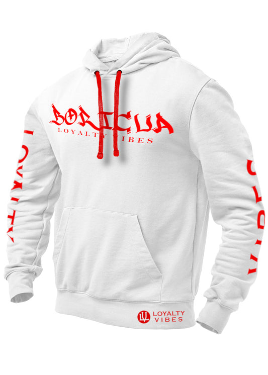 Loyalty Vibes Boricua Graphic Hoodie White Red Loyalty Vibes