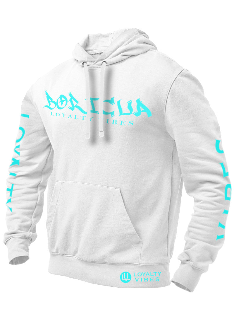Loyalty Vibes Boricua Graphic Hoodie White Teal Loyalty Vibes