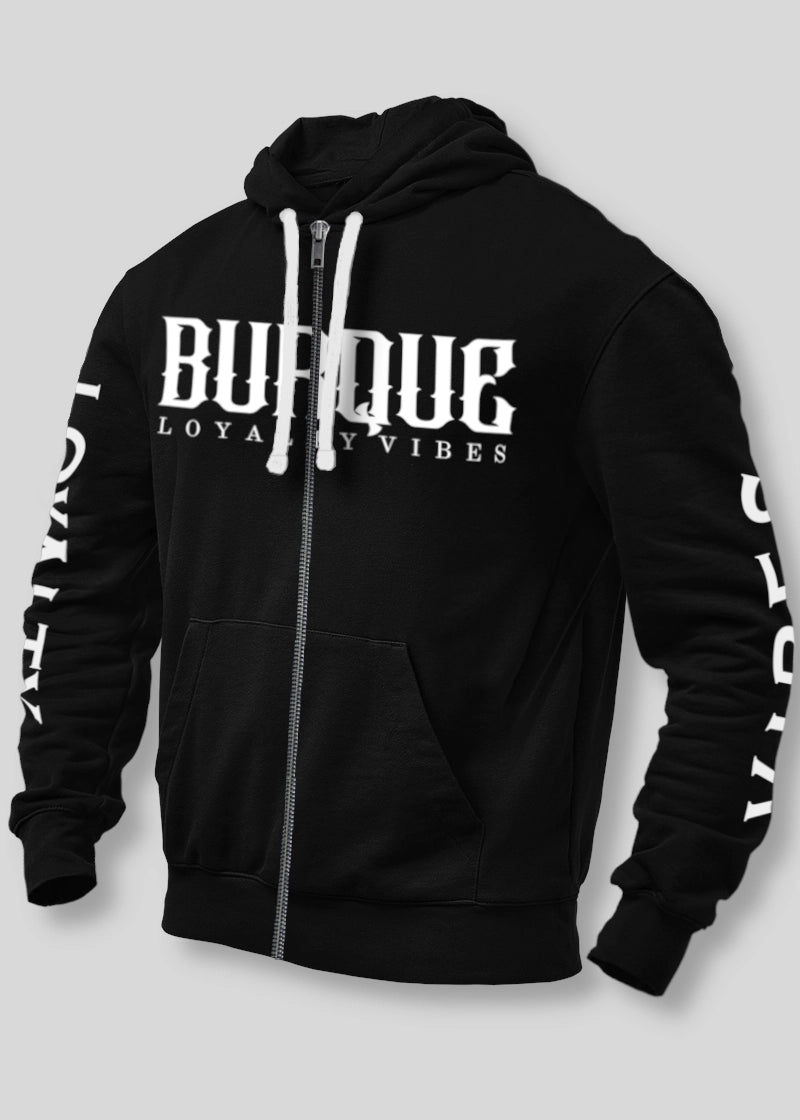 Loyalty Vibes Burque Zip Graphic Hoodie Black Loyalty Vibes
