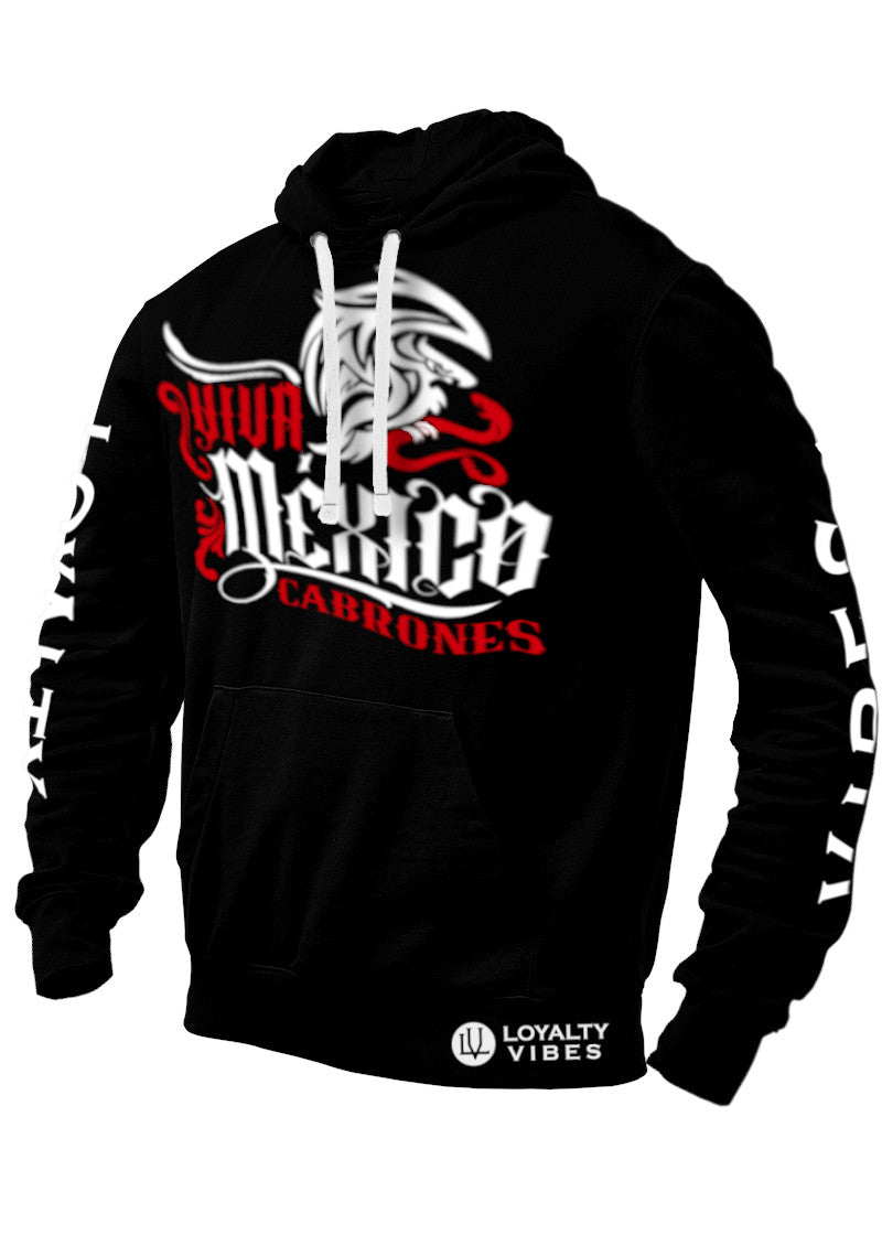 Loyalty Vibes Cabrones Graphic Hoodie Black White Red Loyalty Vibes