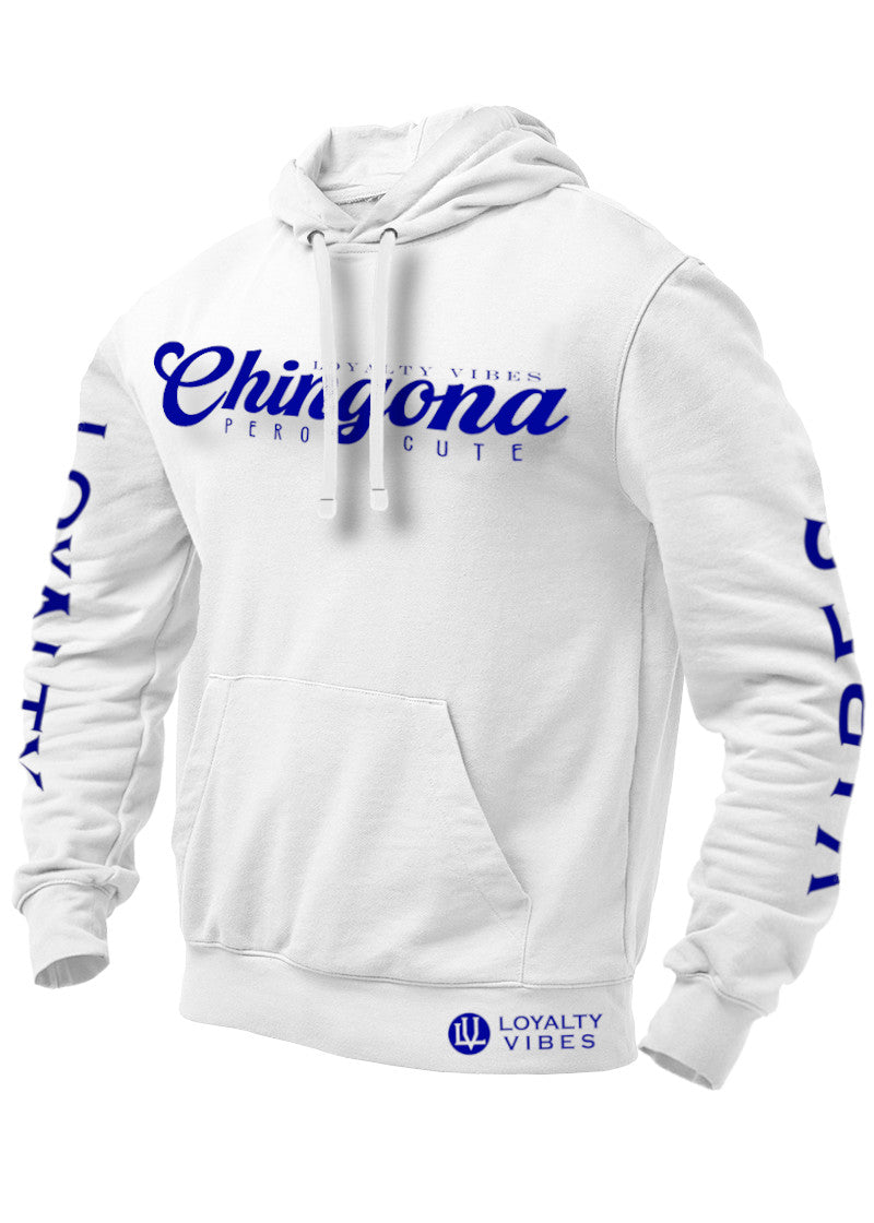 Loyalty Vibes Loyalty Vibes Chingona Pero Cute Graphic Hoodie White Blue
