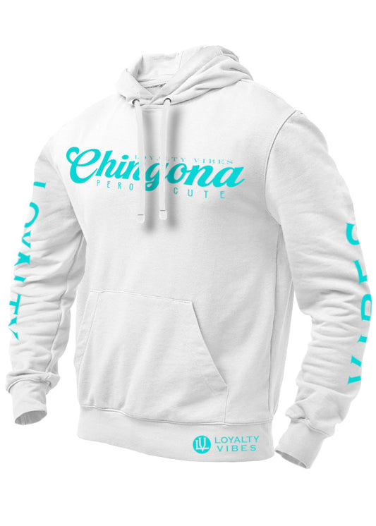 Loyalty Vibes Chingona Pero Cute Graphic Hoodie White Teal Loyalty Vibes