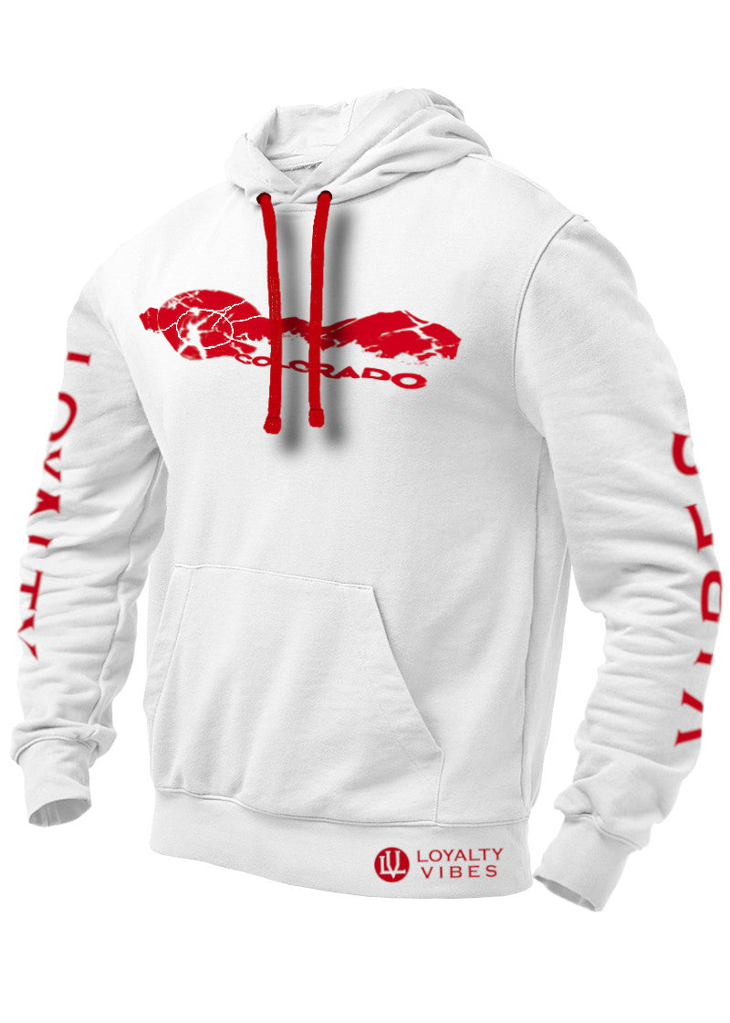 Loyalty Vibes Classic Adventures Of Colorado Hoodie White Red Loyalty Vibes