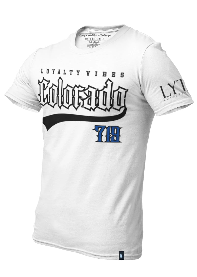 Loyalty Vibes Loyalty Vibes Colorado 719 Streetwear T-Shirt White Blue