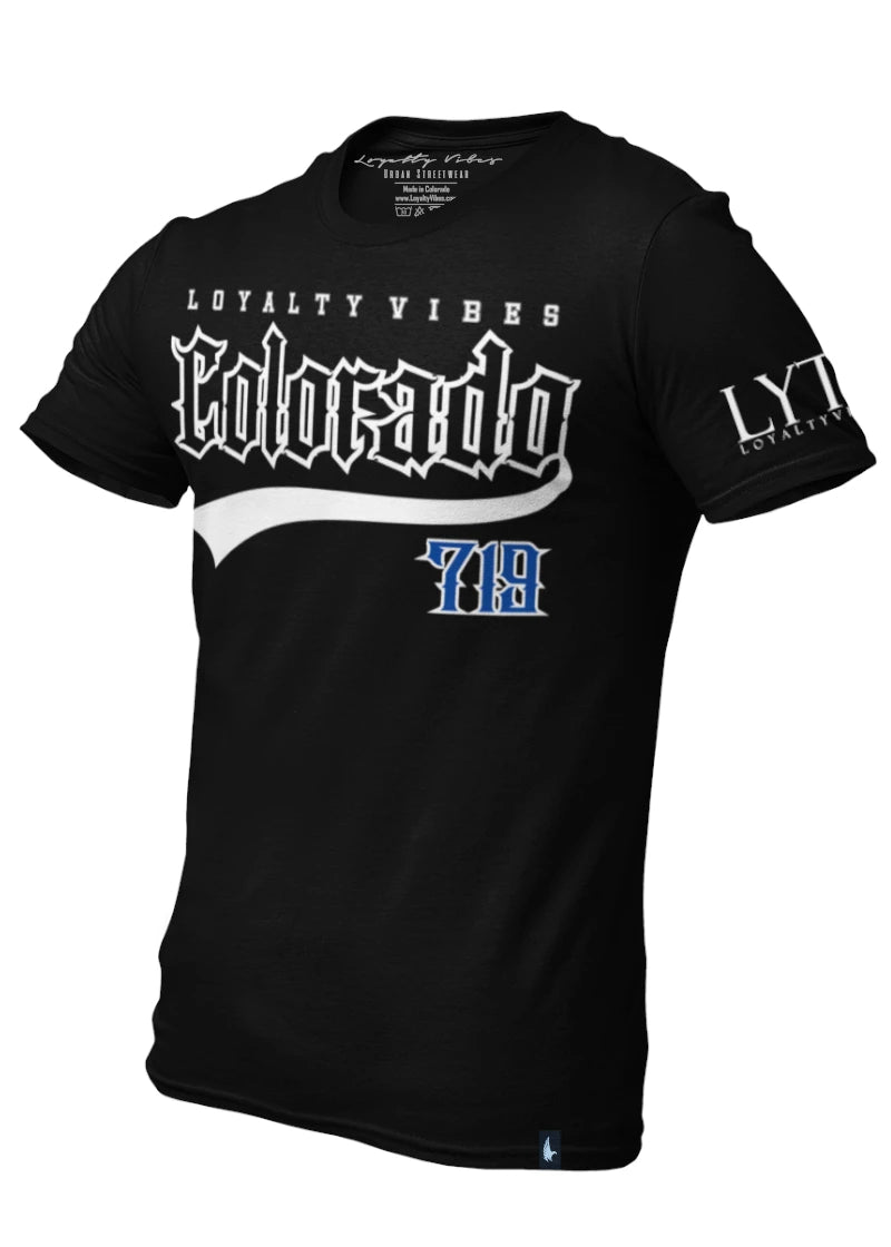 Loyalty Vibes Colorado 719 Streetwear T-Shirt Black Blue Loyalty Vibes