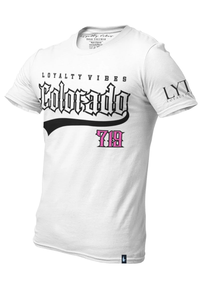 Loyalty Vibes Colorado 719 Streetwear T-Shirt White Pink Loyalty Vibes