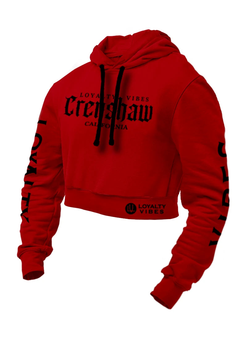 Loyalty Vibes Crenshaw Crop Hoodie Red Black Loyalty Vibes