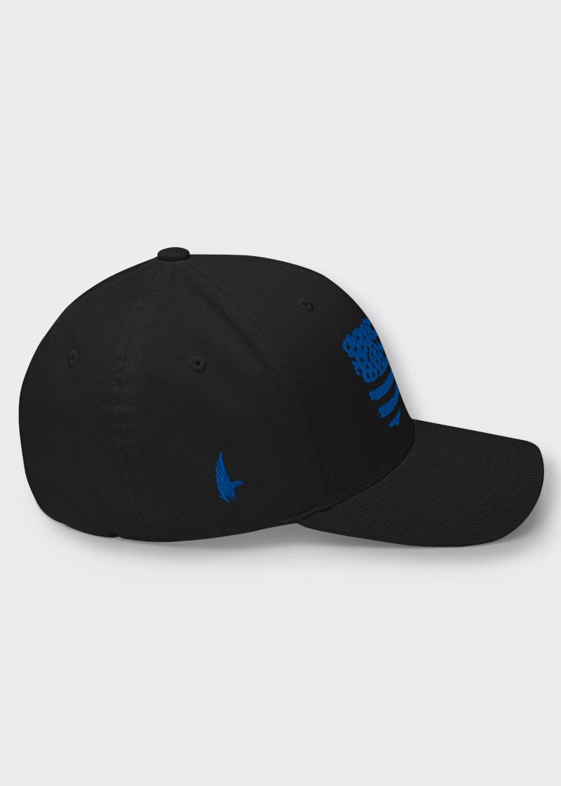 Distressed American Flag Fitted Hat - Black/Blue - Sideview - Loyalty Vibes