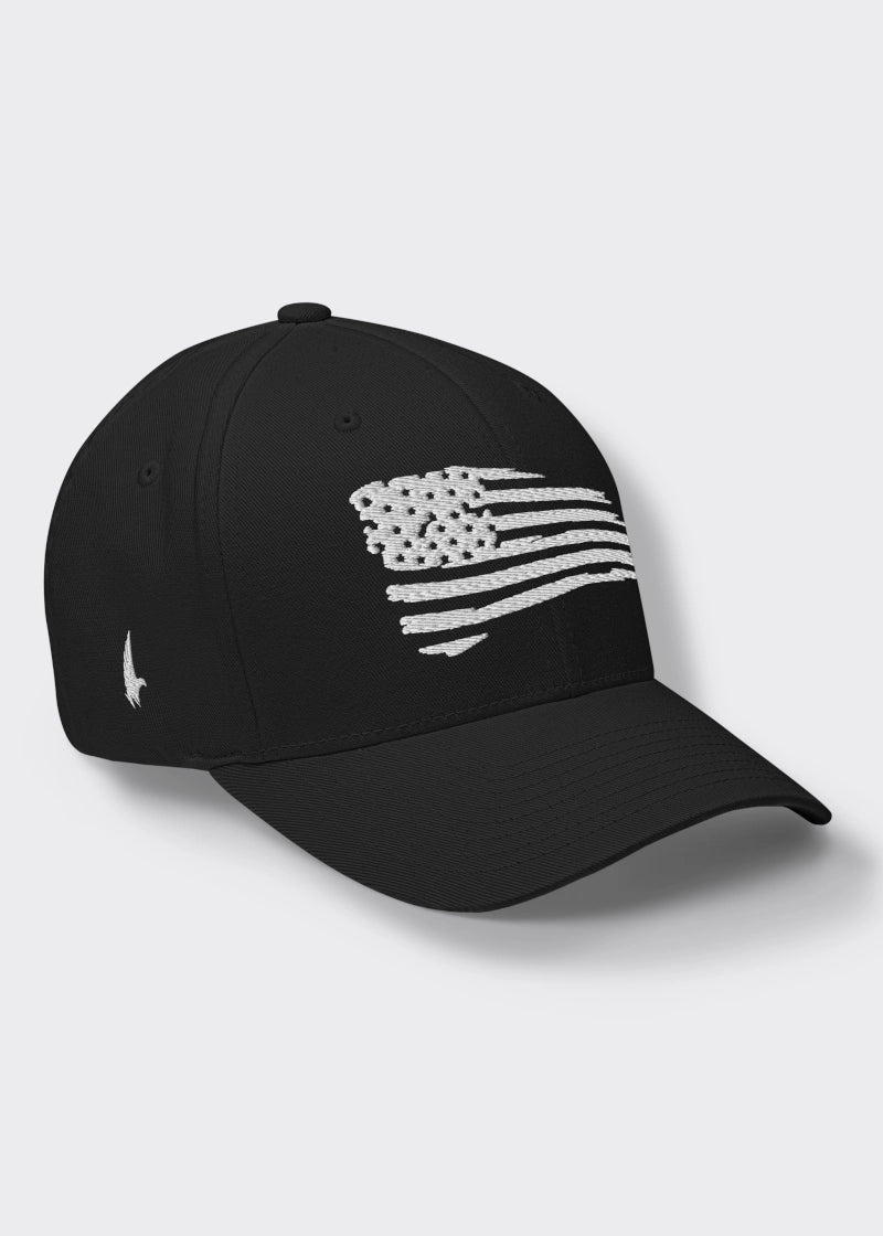 Loyalty Vibes Distressed American Flag Fitted Hat Black Loyalty Vibes