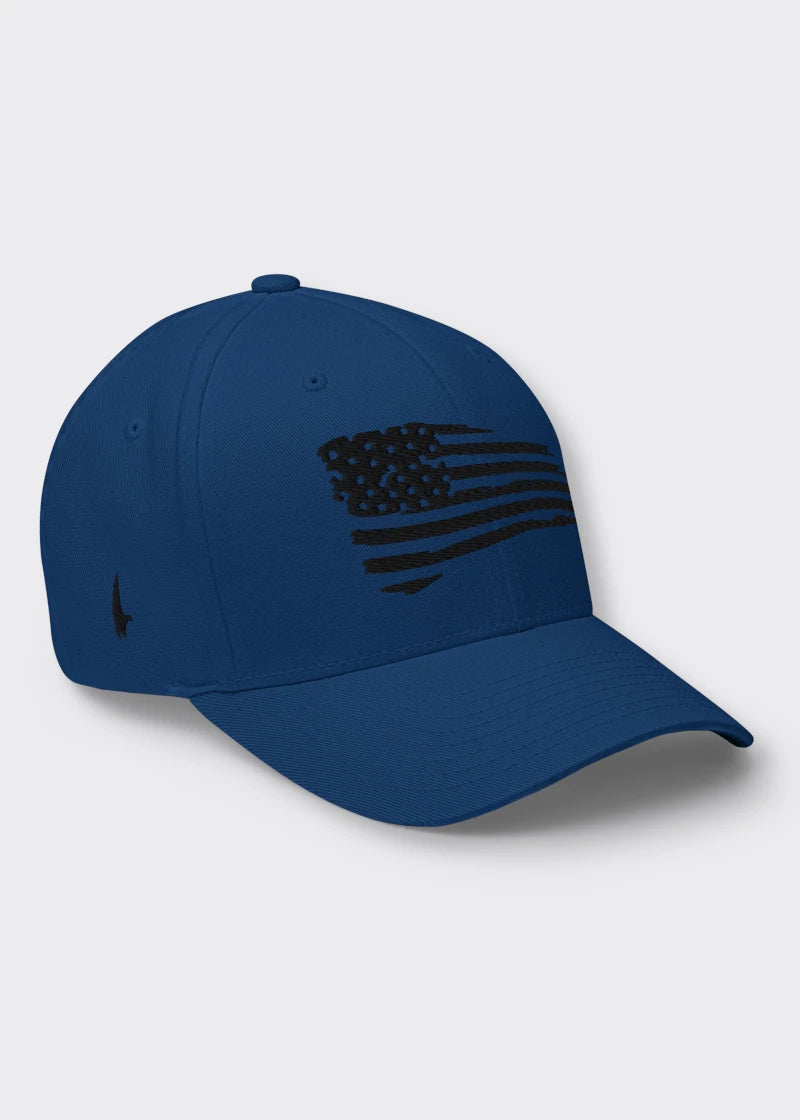 Loyalty Vibes Distressed American Flag Fitted Hat Blue Black Loyalty Vibes