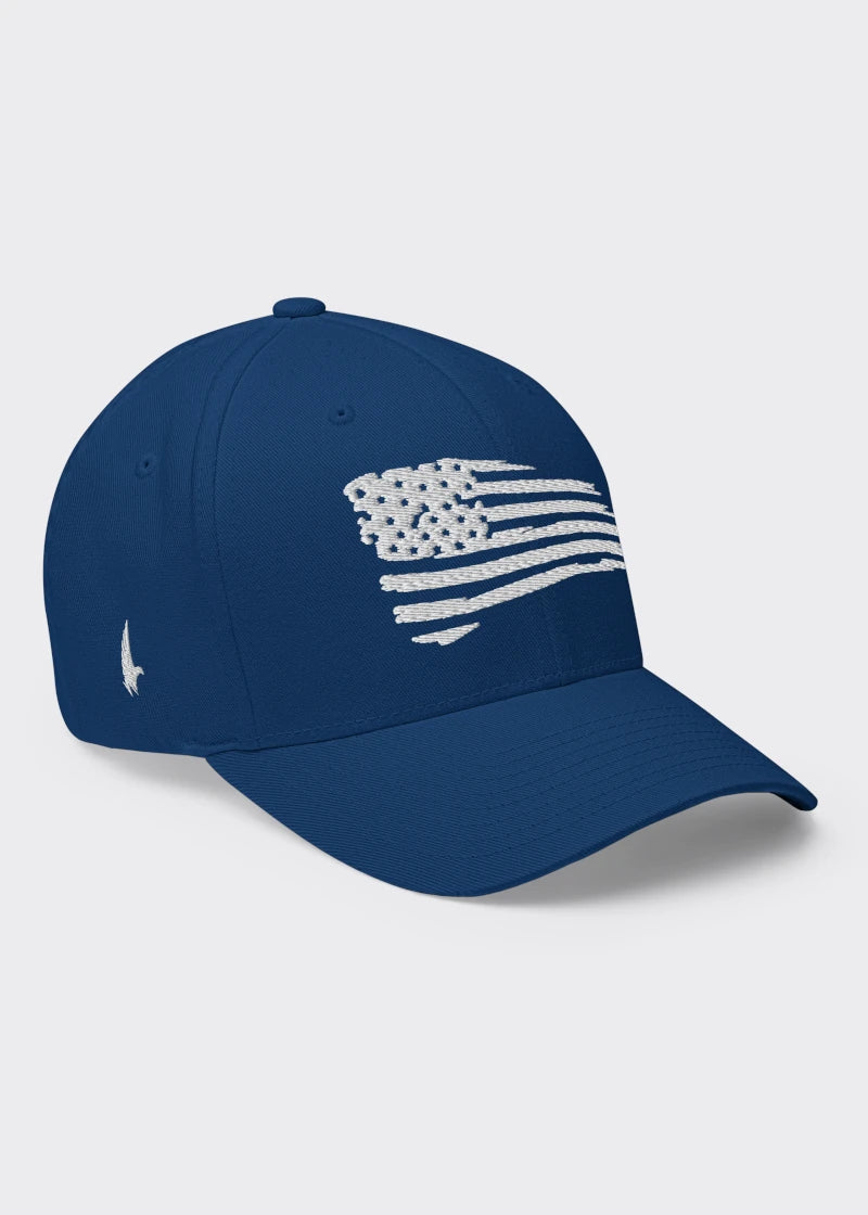 Loyalty Vibes Distressed American Flag Fitted Hat Blue Loyalty Vibes