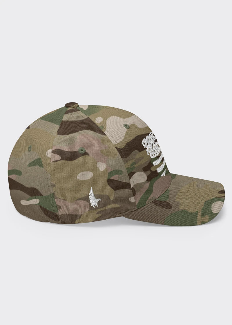 Distressed American Flag Fitted Hat - Camo - Sideview - Loyalty Vibes