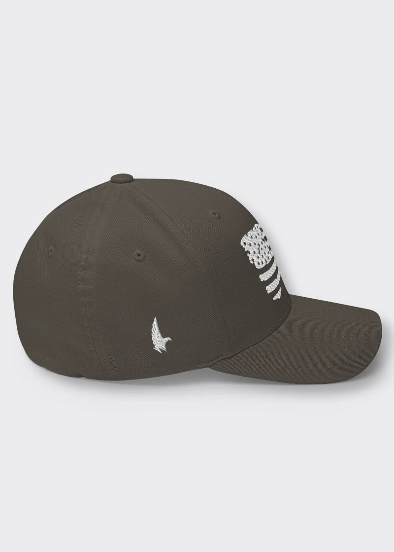 Distressed American Flag Fitted Hat - Charcoal Grey - Sideview - Loyalty Vibes