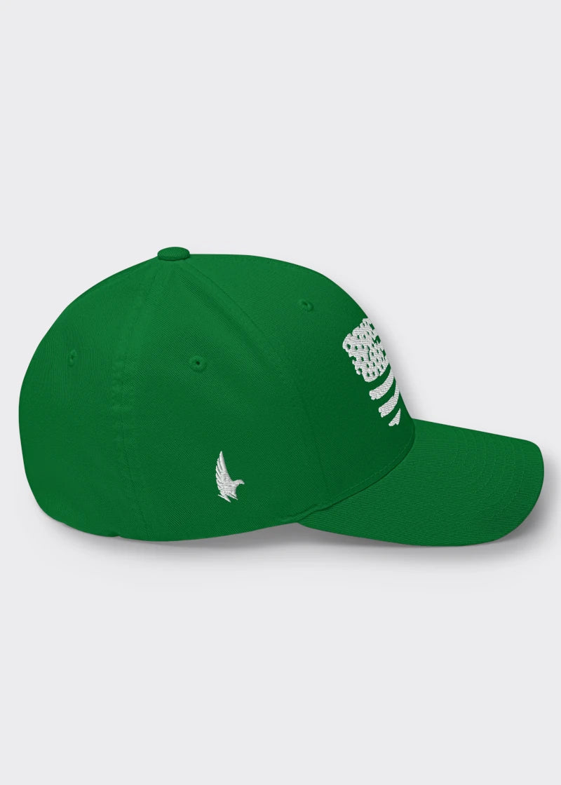 Distressed American Flag Fitted Hat - Green - Sideview - Loyalty Vibes