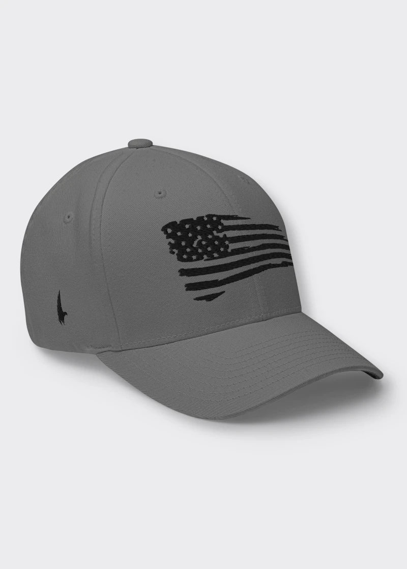 Distressed American Flag Fitted Hat - Grey/Black - Loyalty Vibes