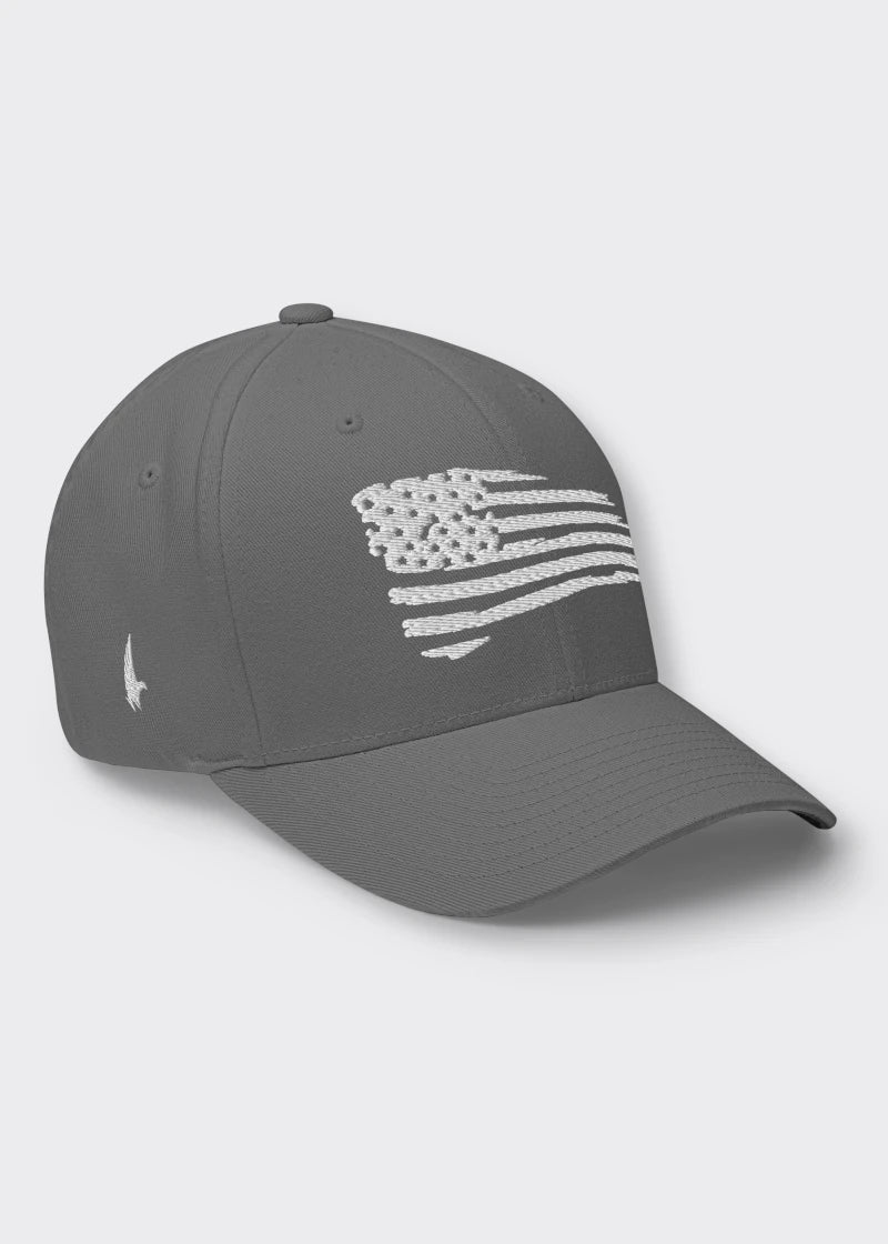 Loyalty Vibes Distressed American Flag Fitted Hat Grey Loyalty Vibes