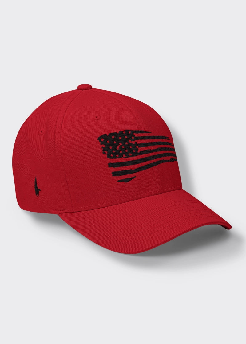 Loyalty Vibes Distressed American Flag Fitted Hat Red Black Loyalty Vibes