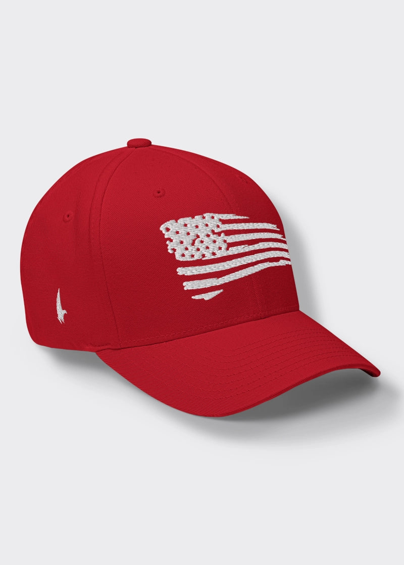 Loyalty Vibes Distressed American Flag Fitted Hat Red White Loyalty Vibes