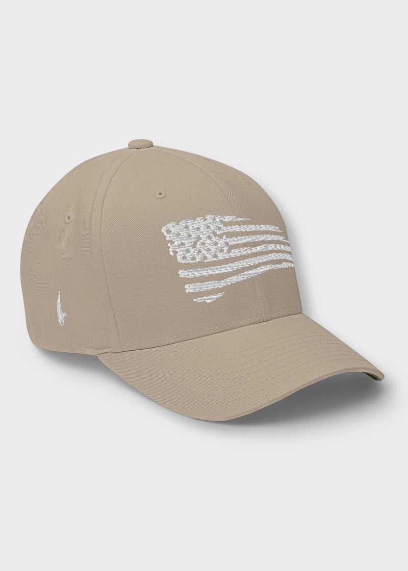 Distressed American Flag Fitted Hat - Sandstone - Loyalty Vibes
