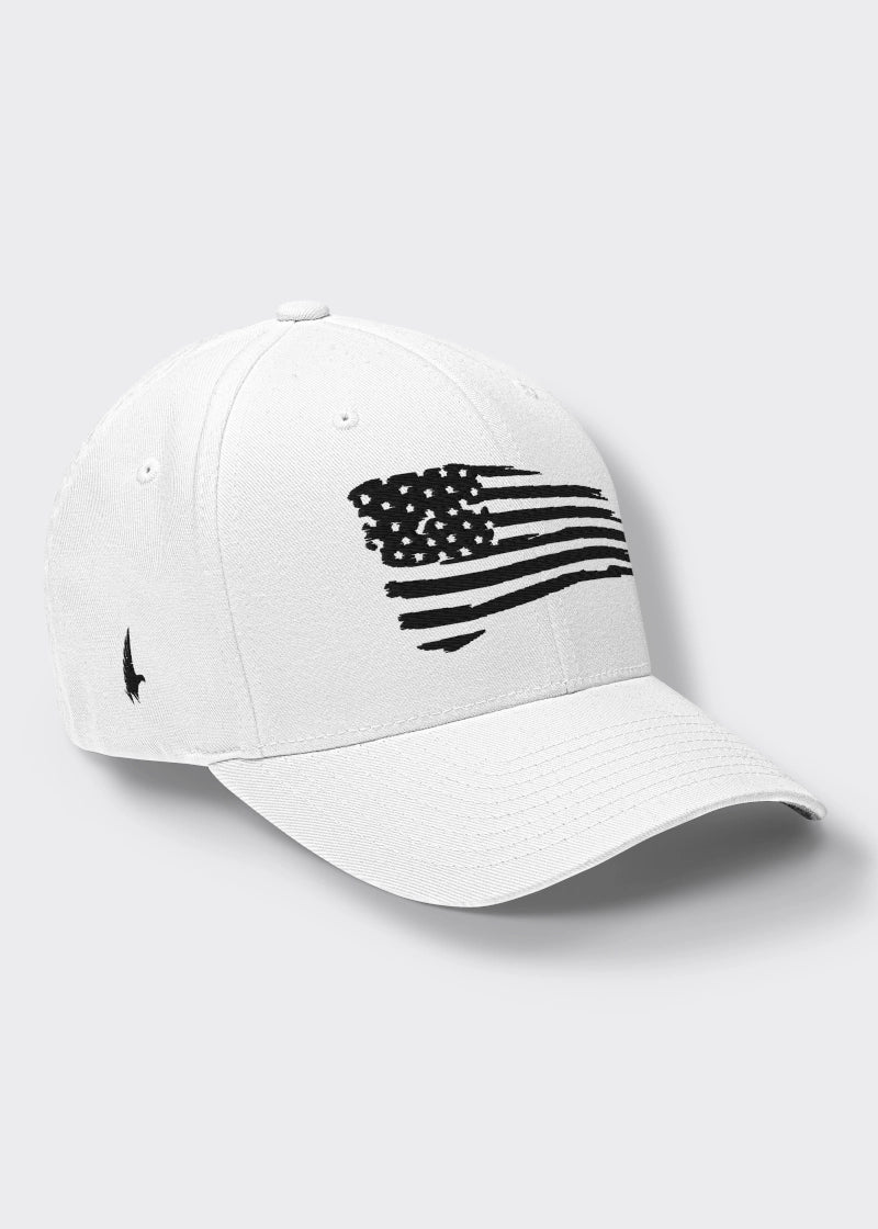 Loyalty Vibes Distressed American Flag Fitted Hat White Black Loyalty Vibes