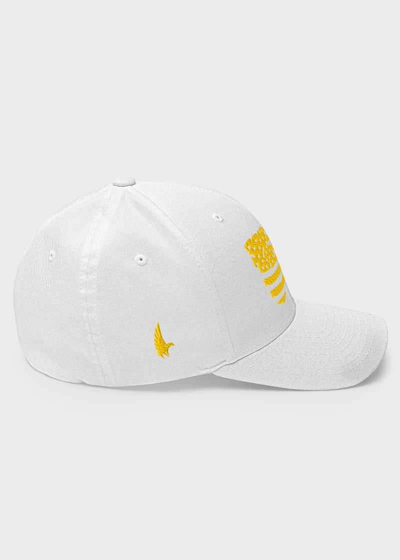 Distressed American Flag Fitted Hat - White/Gold - Sideview - Loyalty Vibes