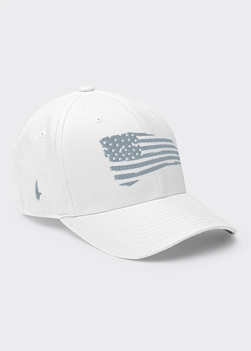 Loyalty Vibes Distressed American Flag Fitted Hat White Grey Loyalty Vibes