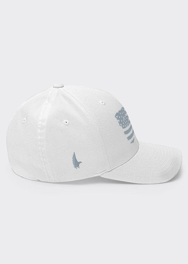 Distressed American Flag Fitted Hat - White/Grey - Sideview - Loyalty Vibes