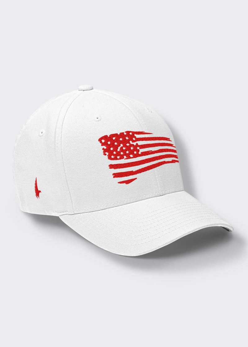 Loyalty Vibes Distressed American Flag Fitted Hat White Red Loyalty Vibes