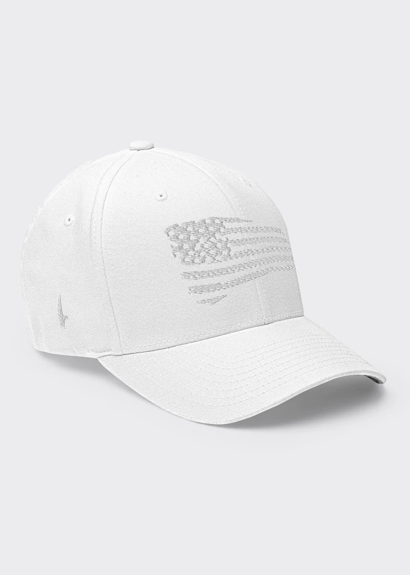 Loyalty Vibes Distressed American Flag Fitted Hat Whiteout Loyalty Vibes