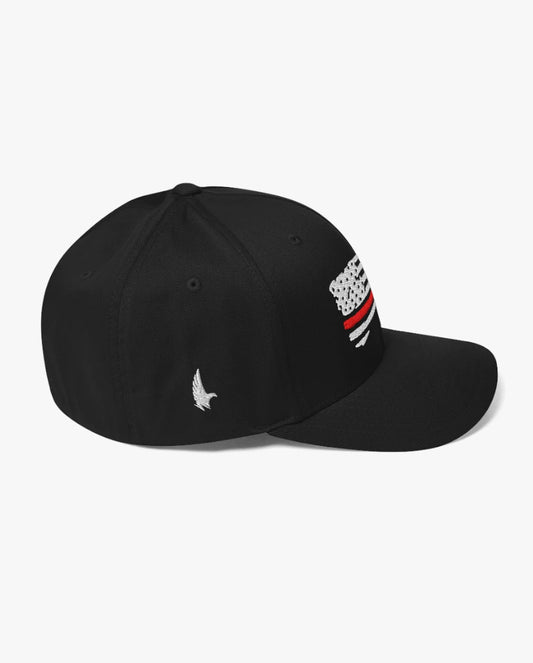 Loyalty Vibes Distressed American Flag Red Line Fitted Hat Loyalty Vibes