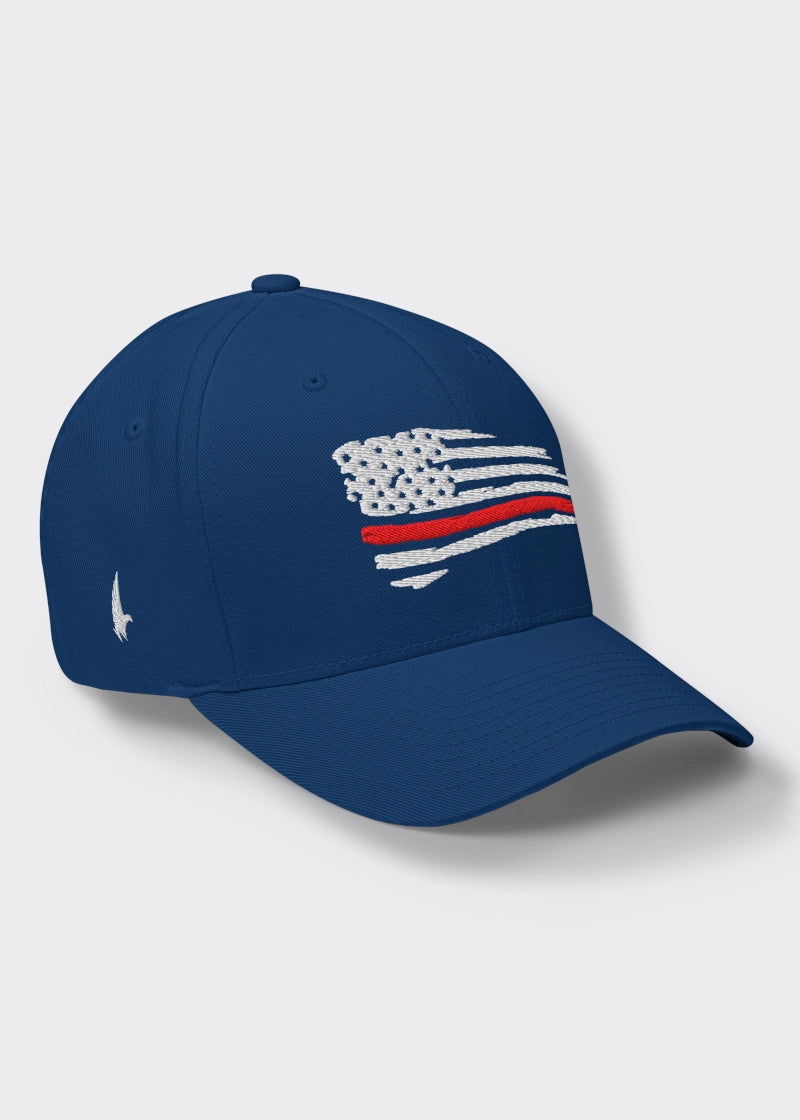 Loyalty Vibes Loyalty Vibes Distressed Red Line American Flag Fitted Hat Blue