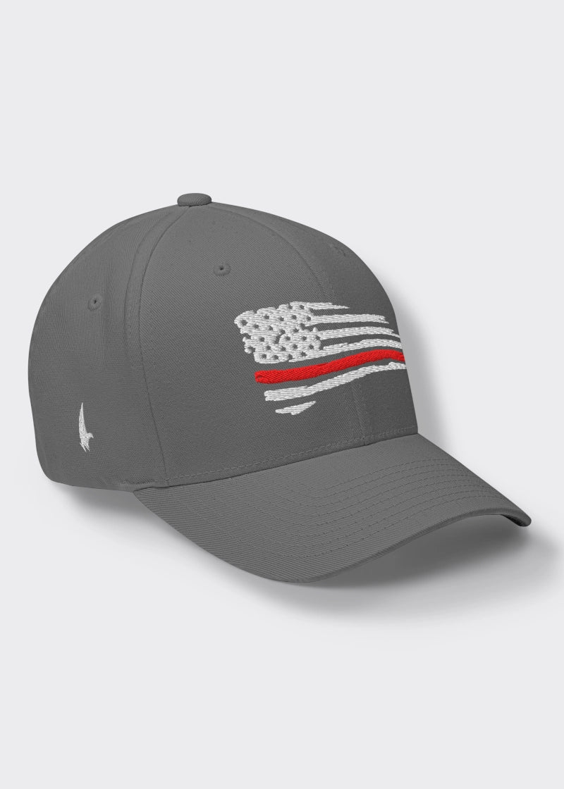 Loyalty Vibes Loyalty Vibes Distressed Red Line American Flag Fitted Hat Grey