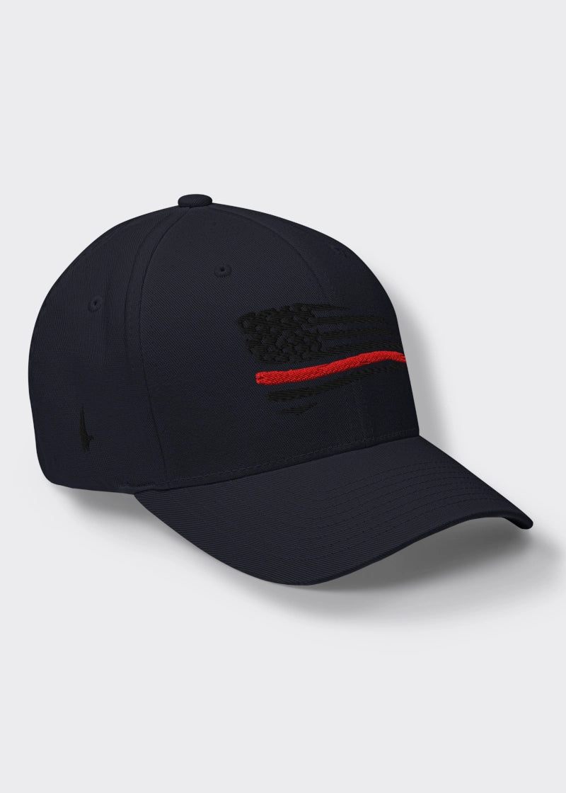 Loyalty Vibes Loyalty Vibes Distressed Red Line American Flag Fitted Hat Navy Blue Black