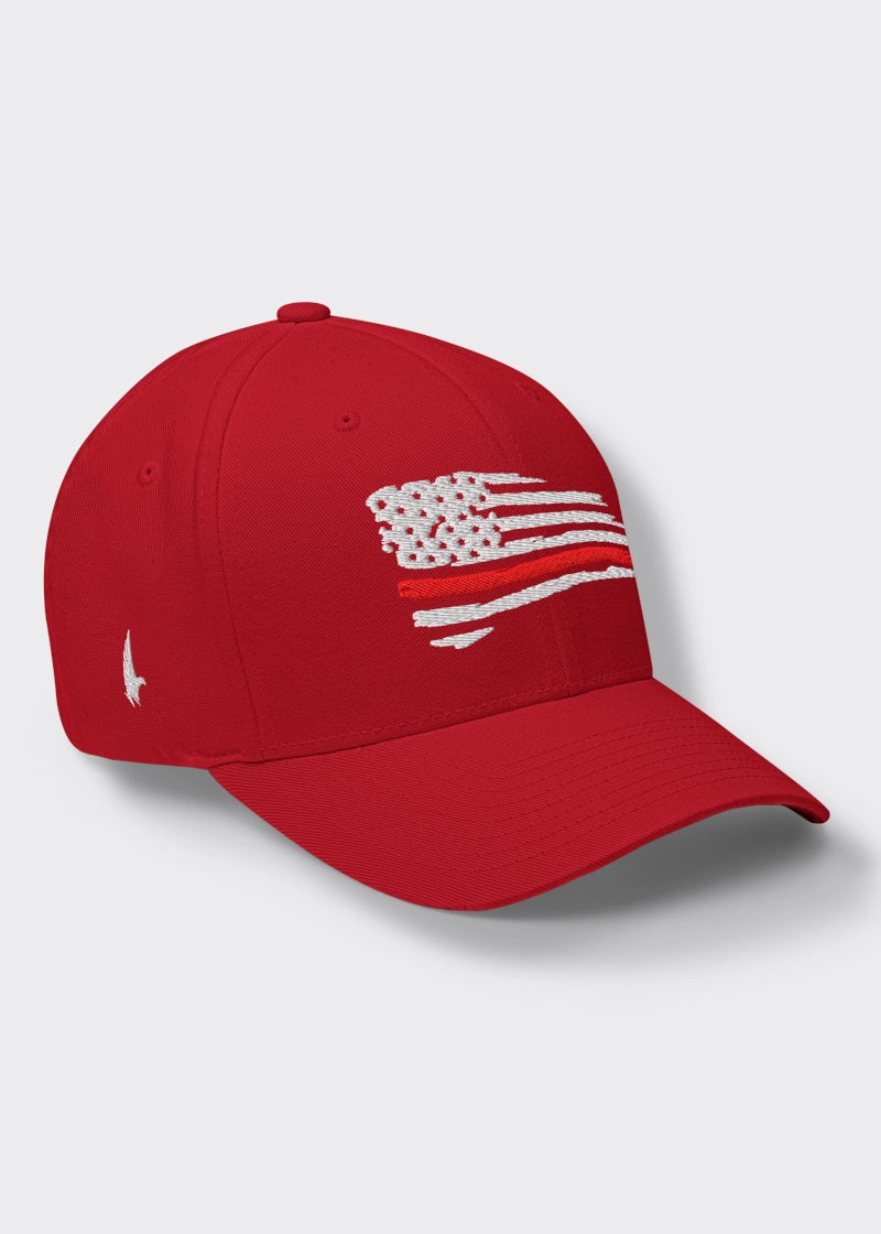 Loyalty Vibes Loyalty Vibes Distressed Red Line American Flag Fitted Hat Red