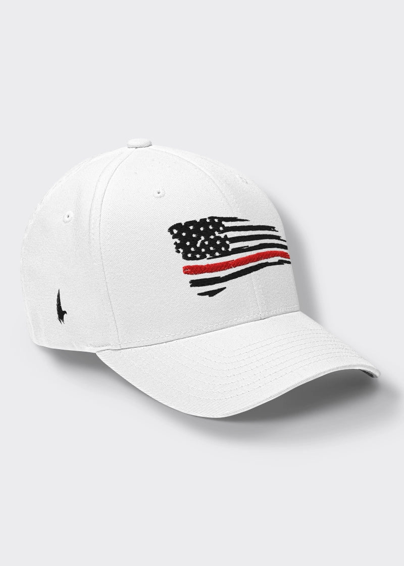 Loyalty Vibes Loyalty Vibes Distressed Red Line American Flag Fitted Hat White