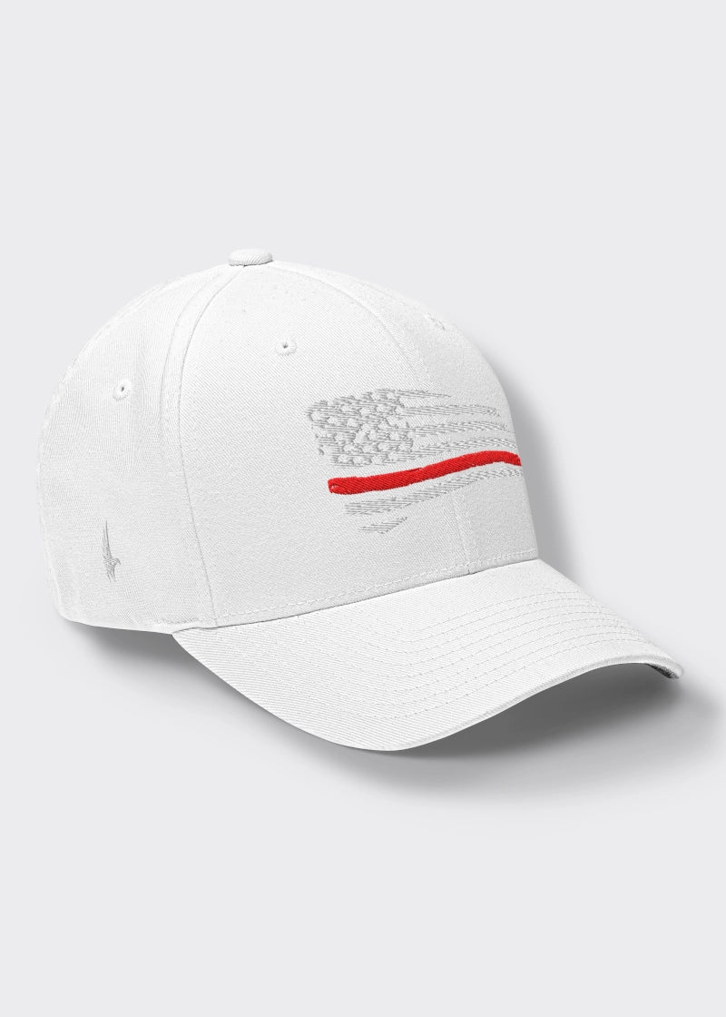 Loyalty Vibes Loyalty Vibes Distressed Red Line American Flag Fitted Hat Whiteout