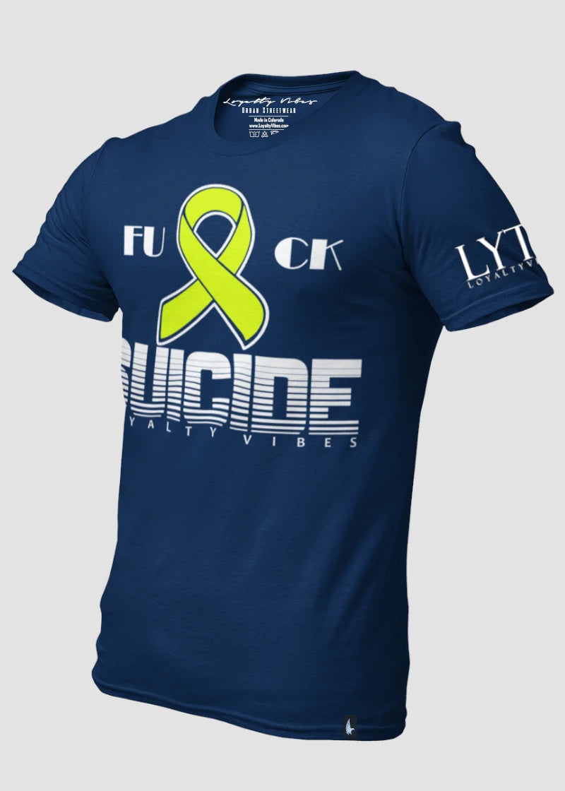 Fk Suicide T-Shirt Navy Blue White Yellow - Loyalty Vibes