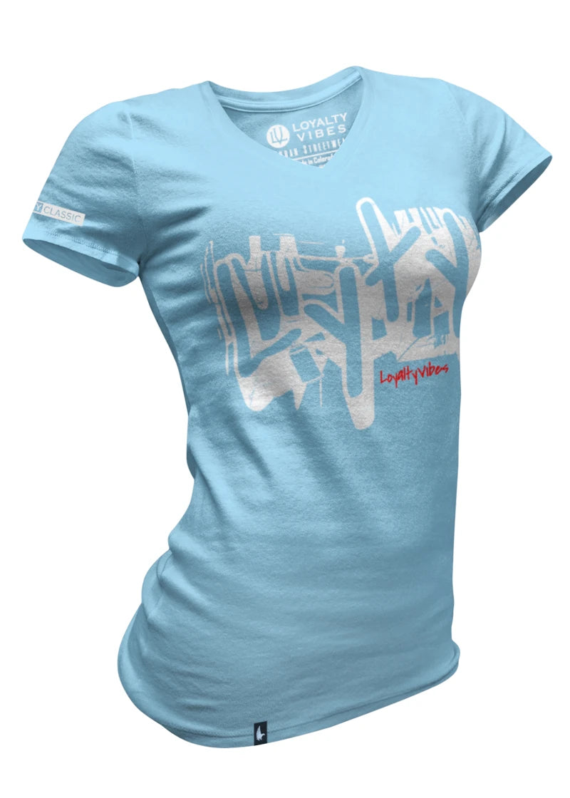 Loyalty Vibes Loyalty Vibes Women's Graffiti V-Neck Tee Baby Blue