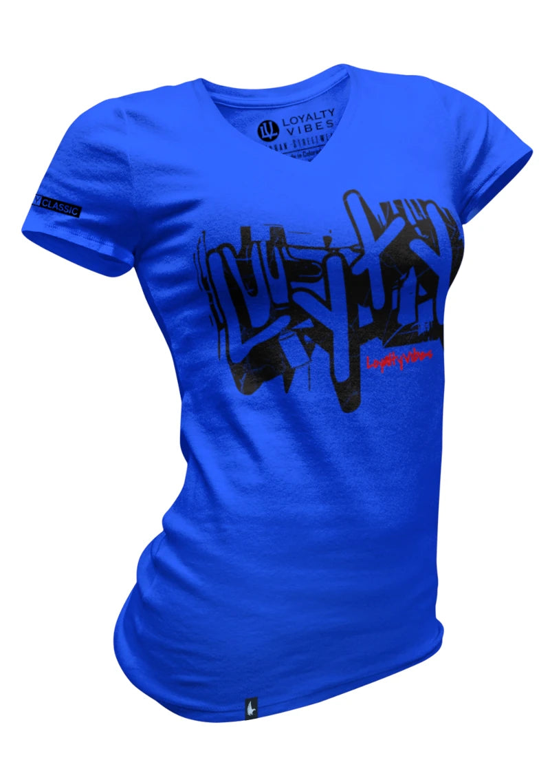 Loyalty Vibes Loyalty Vibes Women's Graffiti V-Neck Tee Blue Black