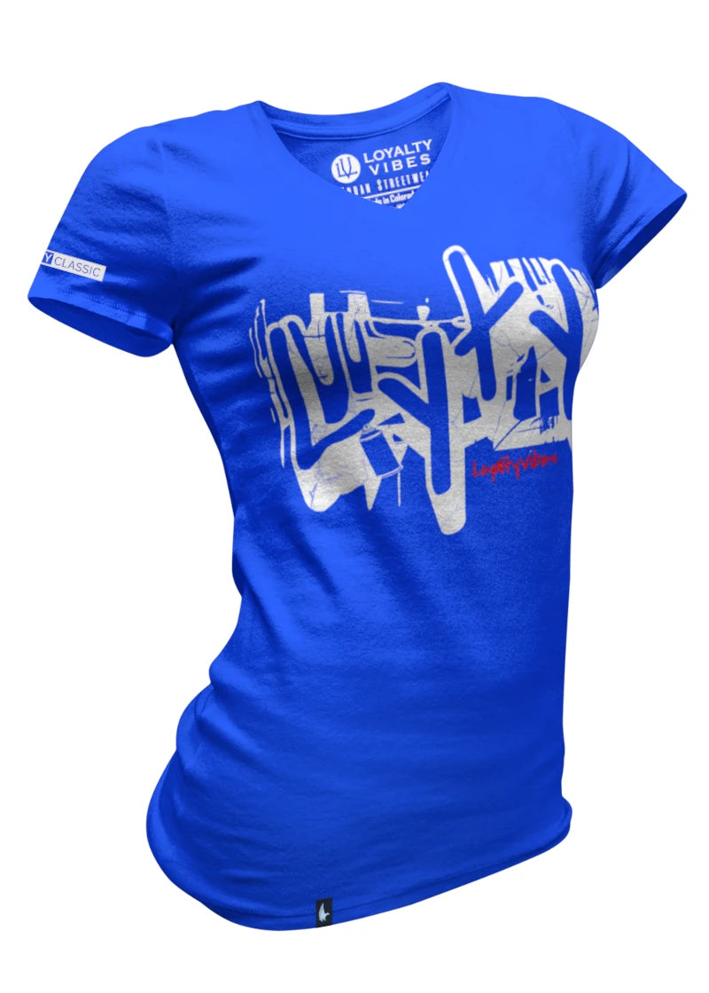 Loyalty Vibes Loyalty Vibes Women's Graffiti V-Neck Tee Blue