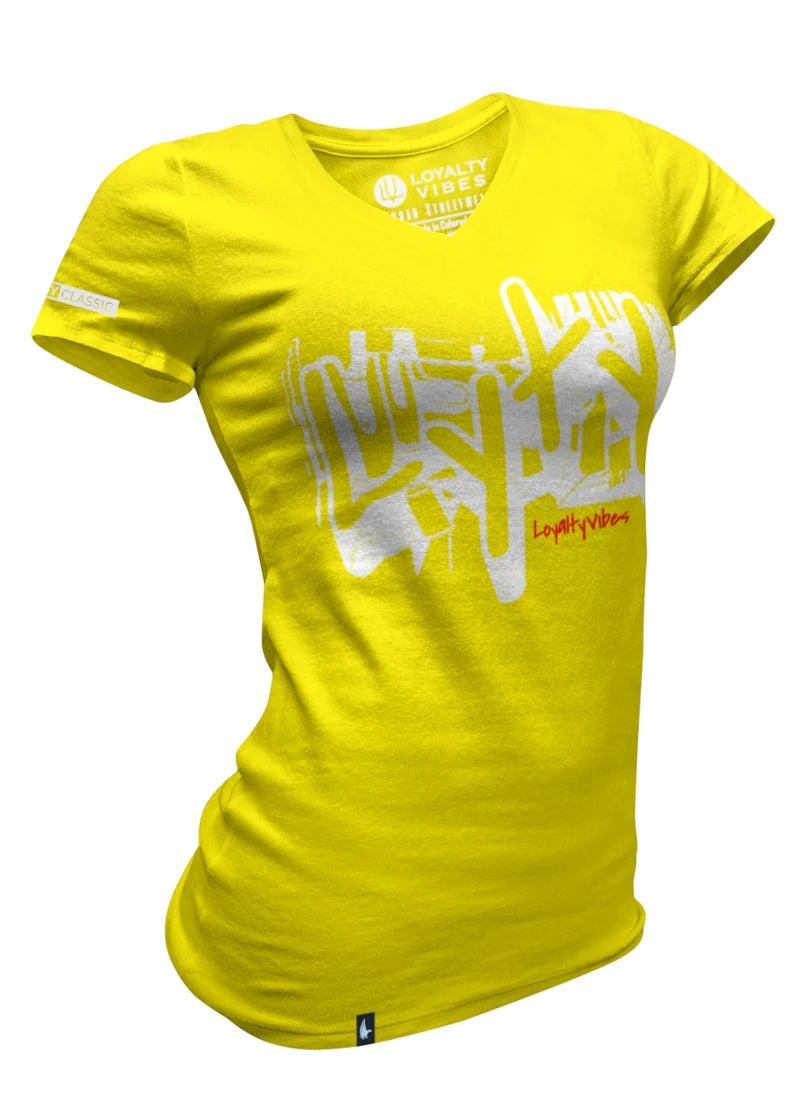 Loyalty Vibes Loyalty Vibes Women's Graffiti V-Neck Tee Yellow