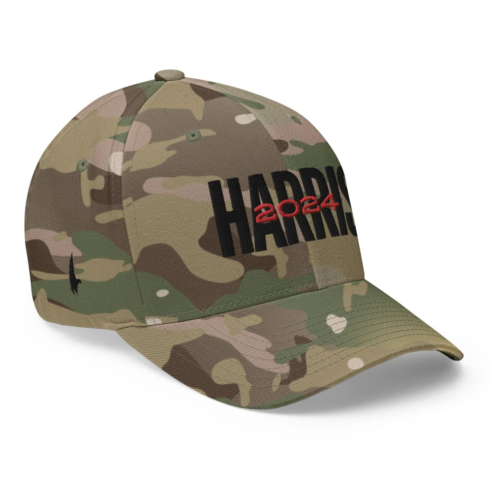 Loyalty Vibes Harris 2024 Fitted Hat Camo Black Loyalty Vibes