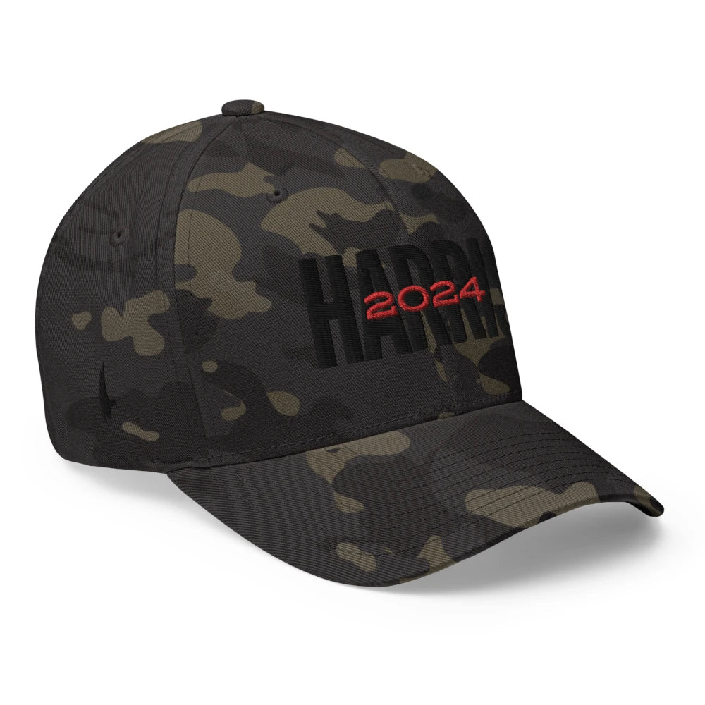 Loyalty Vibes Harris 2024 Fitted Hat Camo Green Black Loyalty Vibes