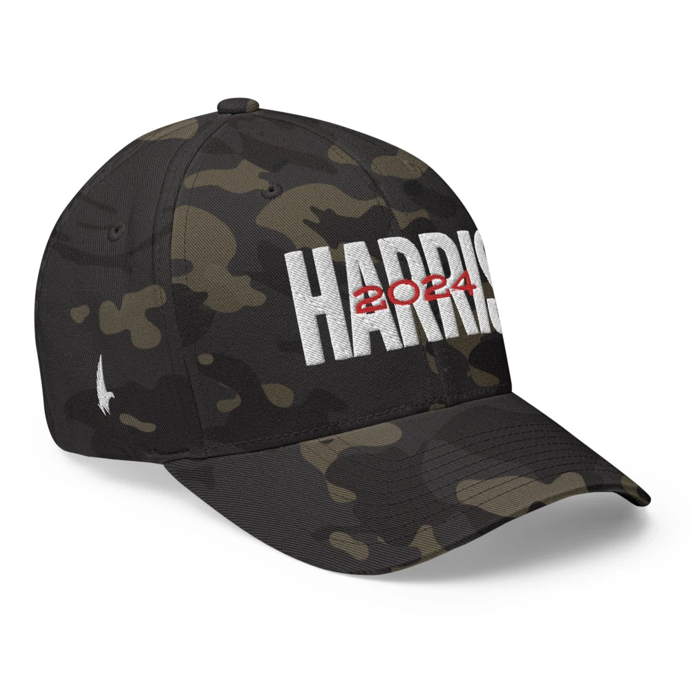Loyalty Vibes Harris 2024 Fitted Hat Camo Green Loyalty Vibes