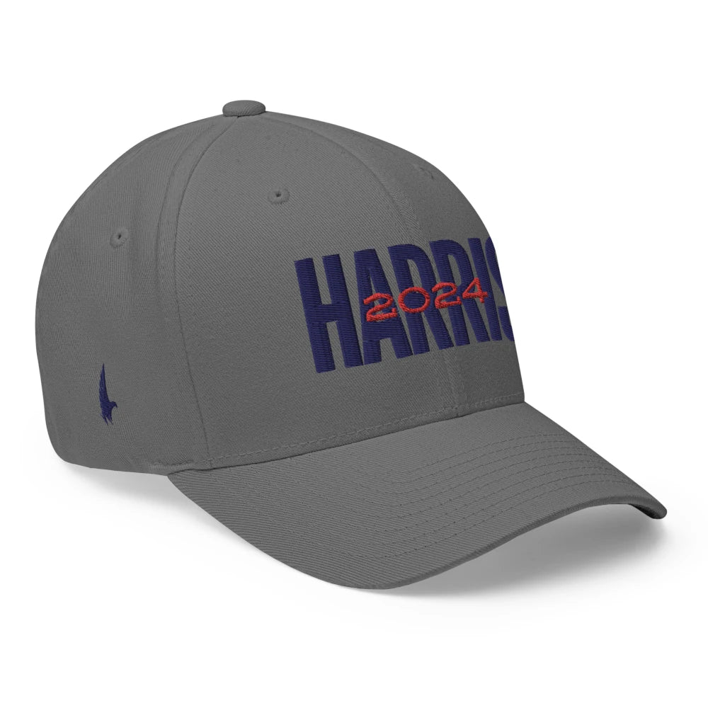 Loyalty Vibes Harris 2024 Fitted Hat Gray Navy Blue Loyalty Vibes