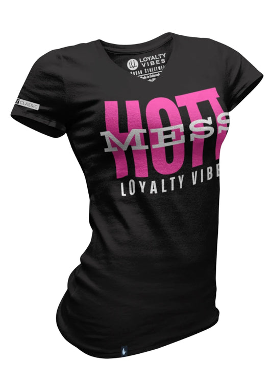 Loyalty Vibes Women's Hott Mess V-Neck Tee Black Pink Loyalty Vibes